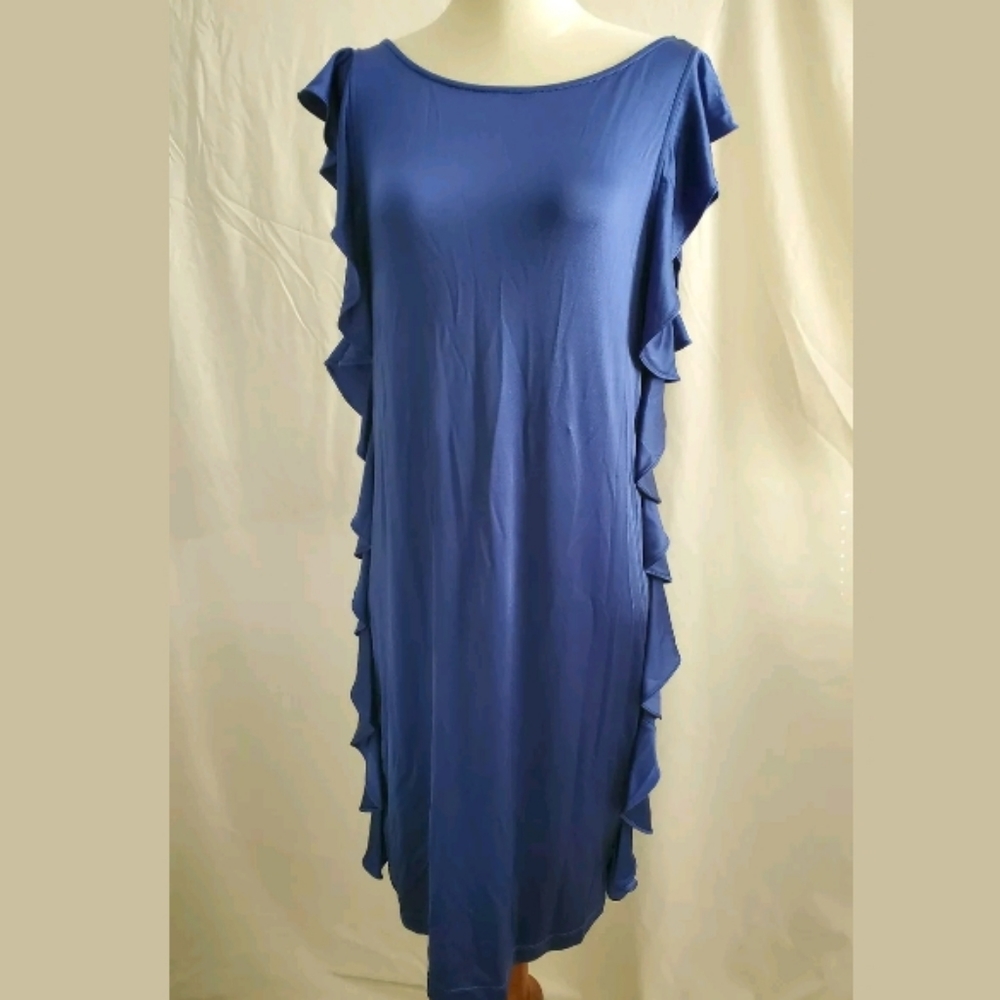 NWT BCBG Ruffle Jersey Dress Blue Medium